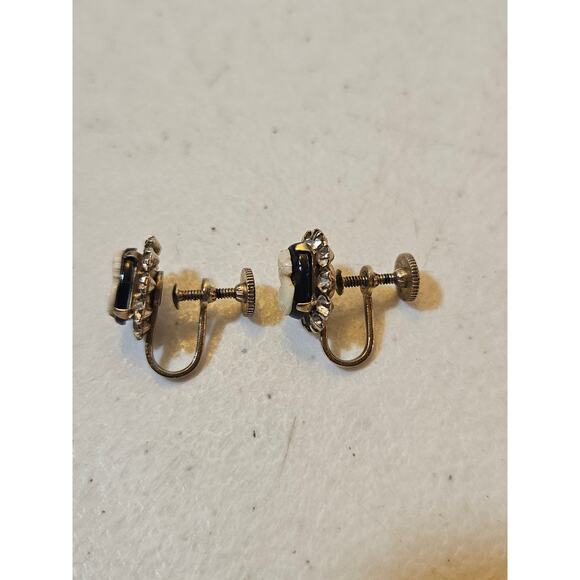 Vintage cameo rhinestone screw back earrings - Picture 2 of 6
